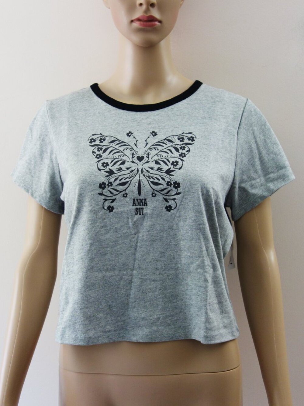 Old Navy x Anna Sui Tshirt Women Gray Butterfly Graphic Crop Shirt (M) NWT